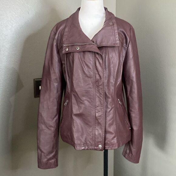 R. D Style Rhonda Maroon Faux Leather Moto Jacket - Picture 15 of 15